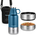 PawsPik 3-in-1 Travel Dog Water Bottle & Bowl Set, 32oz, Blue | Stainless Steel Vacuum-Insulated Bottle with Detachable Food & Water Bowls, Leak-Proof, Keeps Water Cold 12hrs/Hot 6hrs - color: Midnight Summit Blue