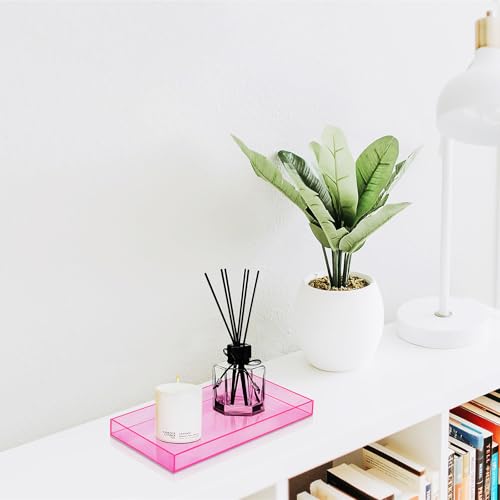 ROYALITA Acrylic Tray Bathroom Tray for Countertop, Guest Towel Holder Tray for Napkin Perfume Jewelry Makeup, Vanity Trays for Soap Dispenser, Aromatherapy, Cup & Candle, Pink - color: Pink