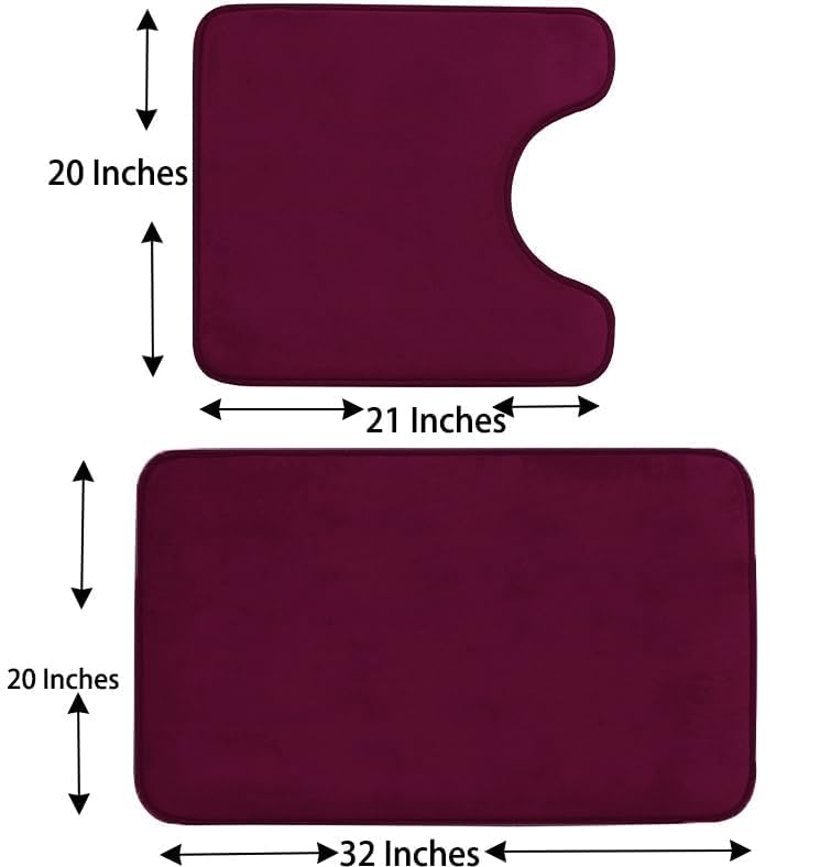 Madeals Memory Foam Bathroom Toilet Rug Set 4 Piece with Toilet Lid Cover and Tank Covers Burgundy - color: Burgundy
