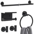 Matte Black Towel Bar Set 5 Pieces Bathroom Hardware Accessories Set Round Towel Holder Set for Bathroom Upgraded Toilet Paper Holder Stainless Steel Wall Mounted Towel Rack Set,23.6 Inch - color: Black