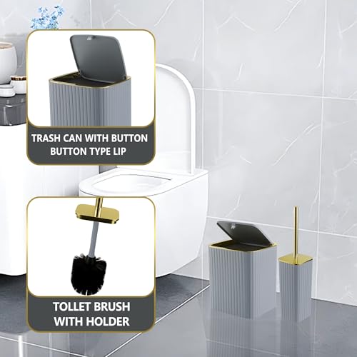 Grey Bathroom Accessory Set-9PC Set with Toilet Brush, Trash Can, Soap Dispenser, Q-Tip Holder | Modern Home Bath Essentials (Grey, Bath Set) - color: Grey&gold, size: 9-Piece Bath Set