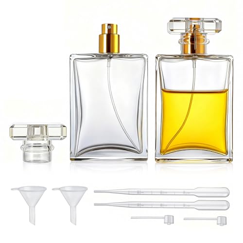 YU FENG 2 Pack 100ml Glass Perfume Spray Bottles, Clear Refillable Atomizer | Clear Glass Design, Gold Sprayer With Transparent Cap, Fine Mist Spray, Refillable Bottle For Perfume And DIY Use - style: Clear Glass