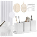 Resin White Bathroom Set, White Bathroom Accessories Set with Shower Curtain, Bath Towel Set, Natural Loofah Sponge, Soap Dispenser, Toothbrush Holder, Bathroom Tumbler and Tray for Bathroom - size: Bath Set+Shower Curtain+Towel Set+2PCS Loofah, style: Wh
