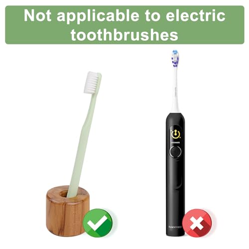 HTB Toothbrush Holder for Bathroom 2 Pack Teak Wood | Toothbrush Stand Organizer Base Station Hollow Drainage Design,Small Countertop Organizer for pens,Makeup Brushes,Space Saver - color: Cylinder