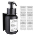 Black Glass Soap Dispenser Wall Mount for Bathroom with Pump and Drill-Free Holders - 8.5 Oz Hand Soap Dispenser, Shower Dispenser with Waterproof Labels | Heavy-Duty & Rust-Proof: Stainless steel pump & bracket, thick glass bottle, leak-resistant & smoot
