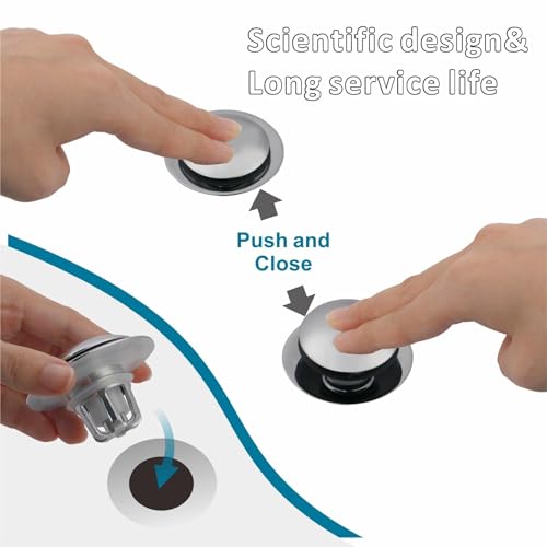 Chrome Bathroom Sink Drain Stopper,Welsan Universal Pop-Up Drain Stopper Plug Strainer with Hair Catcher for 1 1/8"-1 1/2" Drain Hole-2 Pack - color: Chrome Plated-2