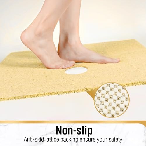 HITSLAM Square Shower Mat, 24 x 24 Inch Non Slip Bath Mat for Tub, Soft PVC Loofah Bathtub Mats with Drain Holes, Quick Drying Bathroom Stall Floor Mat, Bathroom Accessories Without Suction Cup, Beige - color: Beige, size: 24" x 24" (Square)
