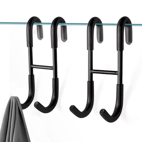 Shower Door Hooks,Towel Hooks for Bathrooms Frameless Glass Door,Heavy Duty SUS 304 Stainless Steel Hook for Towels,Squeegee,Loofah,Shaver,Robe,2 Pack (Black) - color: Black
