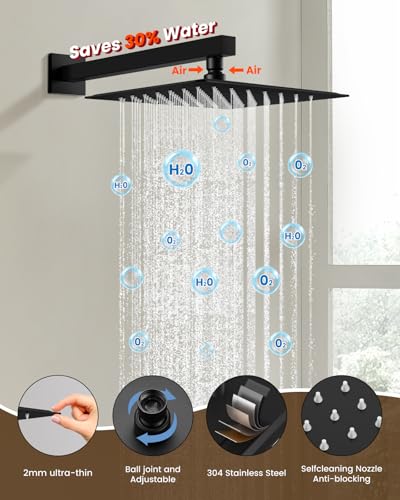gotonovo Shower System with Tub Spout,Waterfall Tub Shower Faucet Set for Bathroom Head and Handle Set Wall Mounted 3 Function Rough-in Valve and Trim Included 10 inch Shower Head Matte Black - color: Matte Black, size: 10 inch Shower Head
