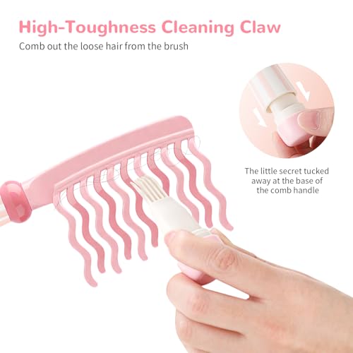 Wide Tooth Comb for Curls, Detangling Comb with Double Row Wavy Tooth for Curly/Wavy/Thick/Long/Wet & Dry Hair, Detangler Hair Brush Large Tooth Shower Hair Comb for Women Girl Men - color: Pink