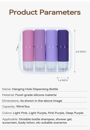 5 packs of toiletries travel bottles, TSA Approval silicone travel containers, leak proof refillable shampoo and conditioner are essential for travel, fitness, business trips, office use(purple) - color: Purple