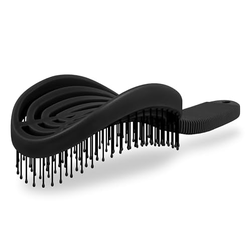 NuWay® DoubleC® Detangling Hair Brush – The Original Home Scalp-Care Brush – Patented Double Curved Scalp Care Hairbrush for Gentle Detangling, Volume Styling & Wet or Dry Hair (Classic Black) - color: Classic Black