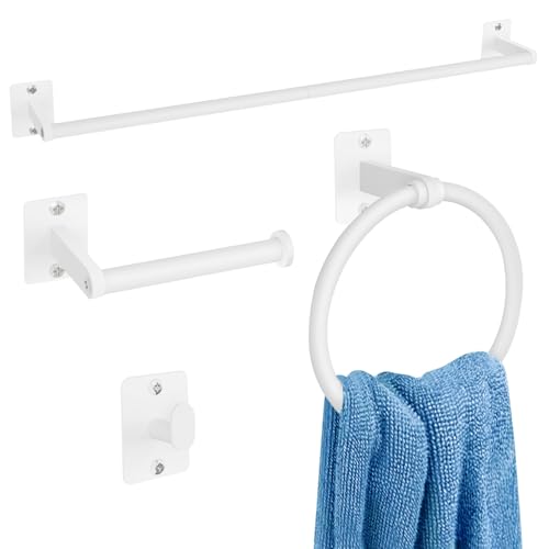 KLJKPA Bathroom Accessories Set, 4-Piece White Bathroom Hardware Set | 24 inch Towel Bar, Towel Racks for Bathroom, Robe Towel Hooks, Toilet Paper Holder Wall Mounted - color: White (4 Piece), size: 24 inch