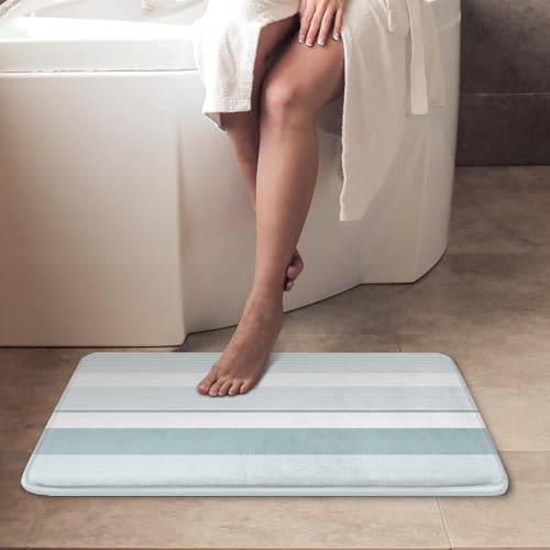 ArtSocket Blue Striped Bathroom Set with Shower Curtain and Bath Rugs and Accessories,Boho Modern Non-Slip Shower Curtain Set,Bathroom Decor 3 Pcs - color: Blue Striped