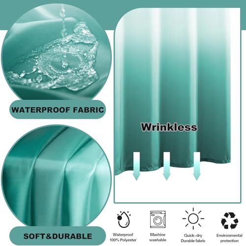 No Hook Shower Curtain with Snap in Liner, Ombre Teal Shower Curtains and Liner Set, Hotel Fabric Bath Curtain for Bathroom, Mesh Top Window Waterproof Washable, 71" x 74" - color: Ombre Teal, size: 71"W x 74"L (Pack of 1)