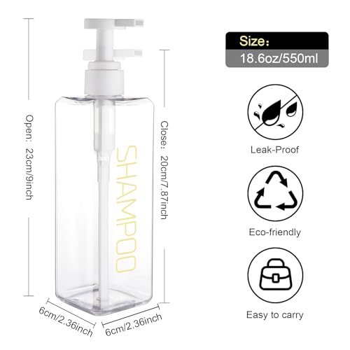 Shampoo and Conditioner Dispenser Shower Soap Bottles 3 Pack 550ml/18.6oz Refillable Shampoo Pump Bottle Dispenser Plastic Empty Body Wash Dispensers with Stylish Permanent Labels for Bathroom (Clear) - color: Clear