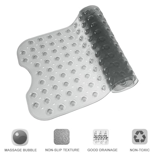 Bathtub and Shower Mats, Extra Long Non-Slip Bath Tub Mat 39 x 16 Inch, Machine Washable Bathmat with Suction Cups & Drain Holes for Bathroom Floor, Clear Grey - color: Clear Grey