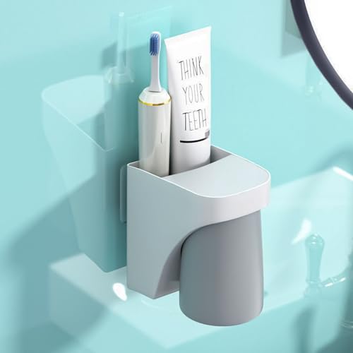 Toothbrush Holders for Bathroom，Wall Mounted Magnetic Cup Set, sgzscl Electric Toothbrushes Storage Organizer Space Saving Holders for Water pik Oral B, Father Mother and Son/Daughter (Lightgrey) - color: Lightgrey