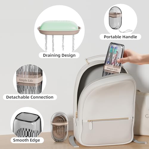 VITVITI Travel Soap Case Container, Portable Toothbrush Travel Case Dish Tray, 7.88 Inch Toothpaste Traveling Toothbrush Holder Set with Cover for Trip/Bathroom/Camping, Gray - color: Gray