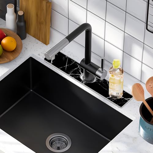 Kitchen Sink Splash Guard - Kitchen Faucet Mat, Diatomaceous Earth Kitchen Sink, Faucet Handle Drip Catcher, Bathroom Sink Faucet Mat for Countertop (15.75 * 3.93 in, Black)