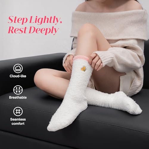 CoolMate Cozy Soft Cloud Socks, Fuzzy Socks for Women - color: D.02 - Embroidered Bee