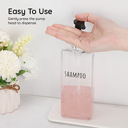 Segbeauty 3pcs Clear Soap Dispenser, 16.9oz Refillable Shampoo Conditioner Bottles, 500ml Empty Plastic Square Body Wash Dispenser for Shower Bathroom Press Pump Bottle Liquid Container Set - color: Clear, style: 16.9oz-Silver Pump