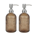 14Oz Brown Soap Dispenser Bathroom - 2 Pack, Clear Glass Hand Soap Dispensers with Stainless Steel Pump, Refillable Dish Soap Dispenser for Kitchen, Countertop Soap Dispensers - color: Brown（2-pack）