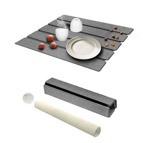 Dish Drying Mat Stone Bath Mat Diatomaceous Earth Stone Drying Mat For Kitchen Counter Sink Bath Mat Quick Dry Non Slip Foldable Dish Drying Rack Mat Small(16"×12" Dark Grey) - size: 16" x 12"