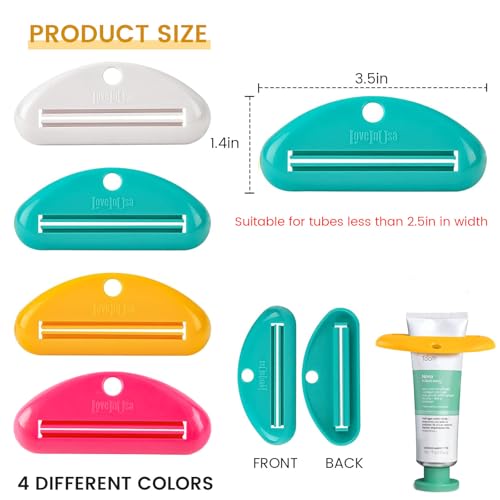 LOVEINUSA 4PCS Toothpaste Squeezer, Hanging Tube Squeezer Tool Multicolor Tubular Paste Dispenser for Saving Toothpaste Facial Cleanser Creams Paint - color: 4pcs