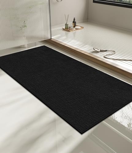 chakme Bathroom Rugs Mat 47x24, Ultra Thin Non Slip Bath Mat Quick Dry Absorbent Bath Mat for Bathroom Floor, (Black, 47"x24") - color: Black, size: 3'11" x 2'(Rectangular)