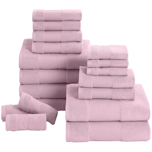 Modern Threads Air Cloud 18-Piece Towel Set - 100% Zero-Twist Cotton, 500 GSM, Quick Dry & Plush, Pink - color: Pink, size: 18 Pcs Towel Set