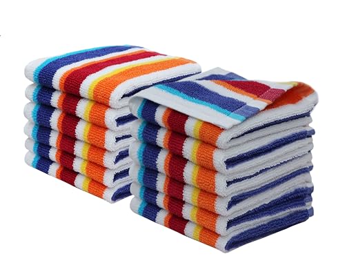 ORIGINAL KIDS Wash Cloth - 12 Pack 100% Cotton Yarn-Dyed Terry Washcloths - 450 GSM Quick Dry Soft Absorbent Gentle Baby Face Towels for Bathroom Travel Daycare - 12 x 12 inches - Cabana Stripe Multi - color: Cabana Stripe Multi, size: 12 Pack Washcloth