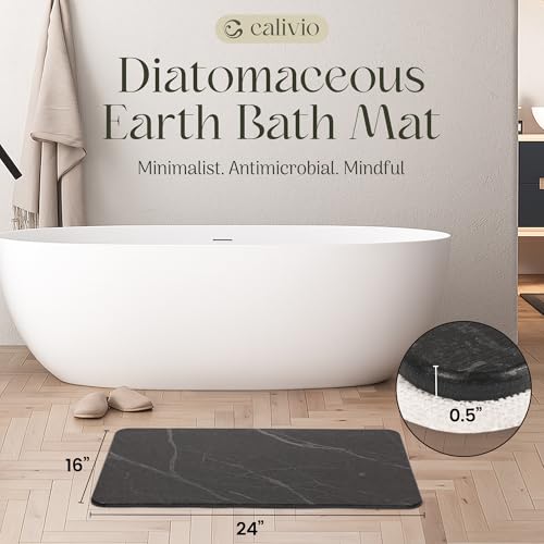 Quick Dry Shower Stone Bath Mat, Super Absorbent & Non-Slip 24 x 16 Inch Diatomaceous Earth Mat, Durable & Easy to Clean Diatomite Bath Mat for Bathroom Floor/Kitchen (Charcoal) - color: Charcoal