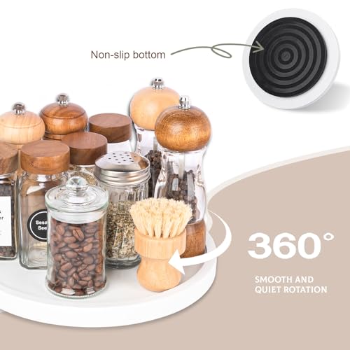 Wood Lazy Susan Organizer Kitchen Turntable for Cabinet Farmhouse Bathroom Decor Round Decorative Tray for Vanity, Counter, Sink, Coffee Table, 10 Inch, White - color: White, size: 10“