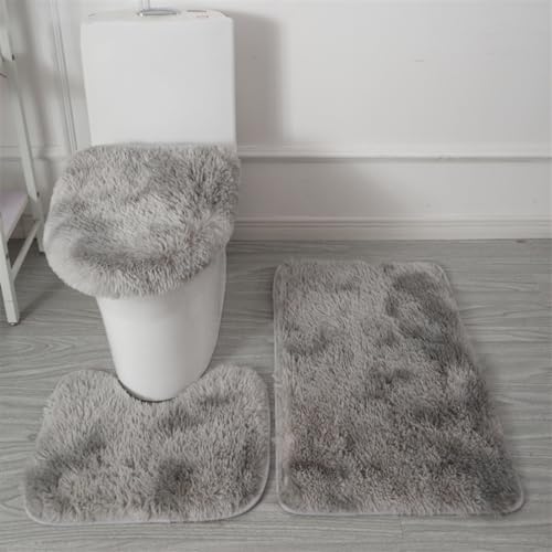 Bathroom Rugs Sets 3 Piece Thick Fluffy Soft Bathroom Rugs and U-Shaped Toilet Mat Washable Absorbent Floor Mat Dark Grey Gradient - color: Dark Grey Gradient