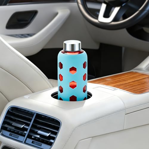 Mrsdry Glass Juice Bottles with Lids and Silicone Sleeves 18 oz, 4-Pack Reusable Clear Glass Water Bottles with Stainless Steel Airtight Cap for Juicing, Refrigerator, BPA Free Leak-Proof Drinking Jar - color: Blue