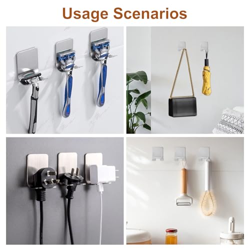 4 Pcs Silver Razor Loofah Holder for Shower Self Adhesive Waterproof Shaver Hooks Waterproof for wall Metal Heavy Duty Utility Storage Hanger Hook Holder for Towels Accessorie Kitchen Bathroom(Silver) - size: Large Silver-4PCS