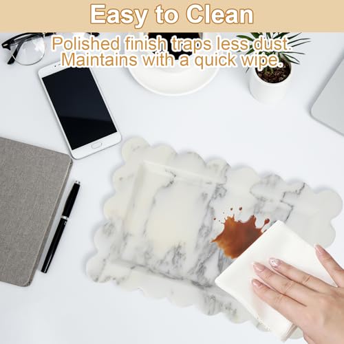 100% Natural Marble Vanity Tray - Real Stone Storage Organizer for Bathroom/Kitchen/Vanity/Dresser, Countertop Tray for Perfume, Jewelry, Home Decor, 11.8 x 7.8 x 0.7 Inch - color: Calacatta White