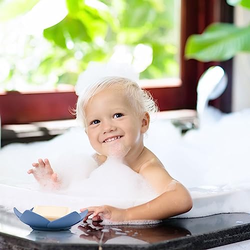 4 Pack Silicone Soap Dishes with Draining, Lotus Flowers Bar Soap Holder for Shower, Soap Saver for Counter, Bathtub, Kitchen Sink (White/Gray/Blue/Pink) - color: White/Grey/Blue/Pink
