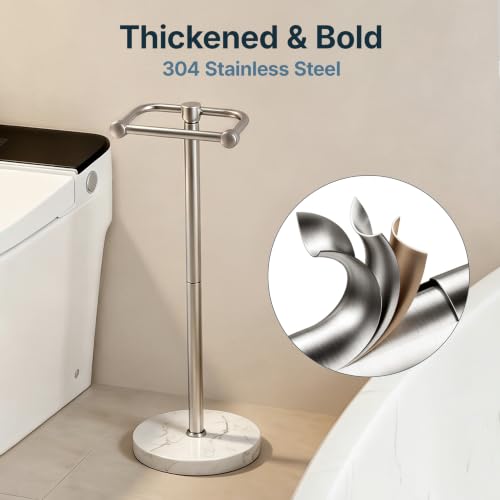 RARXTR Toilet Paper Holder Stand, Bathroom Free Standing Toilet Paper Stand with Modern Marble Base, Post Pivoting Toilet Paper Stand with Stainless Steel Tissue Rack, Rust-Proof (Brushed Nickel) - color: Brushed Nickel, size: With Marble Base