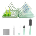 Baby Bottle Brush, 7 in 1 Travel Bottle Cleaner Kit with Silicone Bottle Brush, Nipple Brush, Straw Brush, Soap Dispenser, Bottle Drying Rack, Dishcloths, Portable Essentials for Home and Travel-Green - color: Green