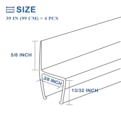 Frameless Shower Door Seal Strip 4 Pack x 39 Inch H for 3/8" Thick Glass Shower Door Side Seal Strip Bottom Seal Door Sweep, Ultra Clear Polycarbonate Stop Showers Leaks Create A Water Barrier - color: H-Type Side & Bottom, size: 4PCS & 3/8" & 39"