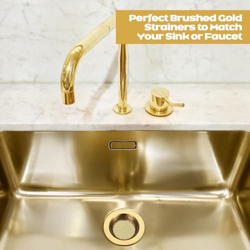 Retisee 2 Pcs Sink Strainer Stainless Steel Kitchen Sink Drain Strainer Basket Cover Mesh Hair Food Catcher, Large Wide Rim of 4.4 Diameter(Brushed Gold) - color: Brushed Gold