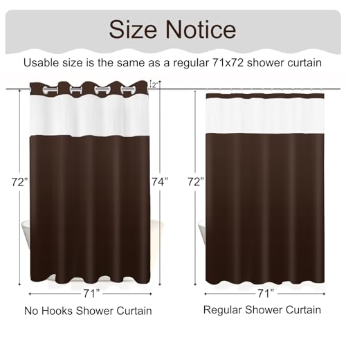 No Hook Shower Curtain with Snap in Liner, Ombre Dark Brown Shower Curtains and Liner Set, Hotel Fabric Bath Curtain for Bathroom, Mesh Top Window Waterproof Washable, 71" x 74" - color: Ombre Dark Brown, size: 71"W x 74"L (Pack of 1)