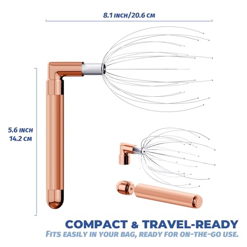 Head Massager Scalp, Vibrating Electric Scalp Massagers, Battery Powered Head Scratchers Massager Whisk Hair Massage Relax Tool with 20 Metal Fingers for Stress Relief, ldeal Gift for Women & Men - color: Rose Gold