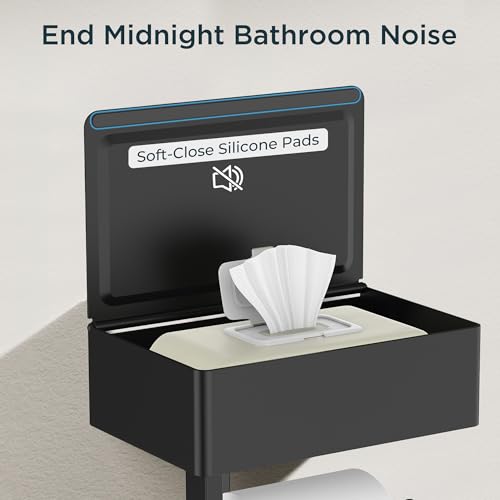 FORIOUS Toilet Paper Holder with Shelf, Sanitary Napkin Receptacle Tampon Holder, Wall Mount Toilet Paper Holder with Storage, Flushable Wipes Dispenser Fits for Bathroom Commercial(1, Matte Black) - color: Matte Black, size: 1 Pack-8" (L)