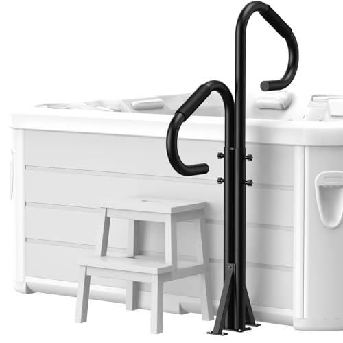 Two-Way Hot Tub Handrail, 44"-57.3" Adjustable Height SPA Hand Rail w/360 Swivel Option, Hot Tub Railing to Get in and Out, 600LBS SPA Side Handrail Ground-Mount for Indoor&Outdoor