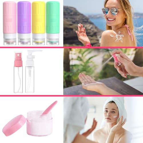 GLAMFIELDS Travel Bottles for Toiletries,TSA Approved 3.3oz Size LeakProof Silicone Toiletry Containers for Shampoo, Conditioner,Easy to Squeeze，Portable Travel Essentials for Lotion(18 Pack) Macaron - color: Macaron
