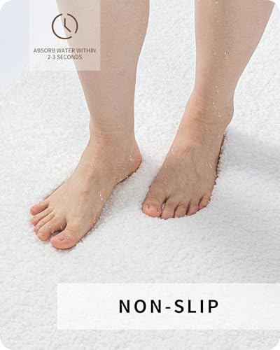 Small Bath Rugs White 17x24 Fluffy Non-Slip Bath Mat for Tub Washable Plush Bathroom Floor Mat Luxury Shag Absorbent Bath Rug for Shower Soft Bathroom Sink Mat