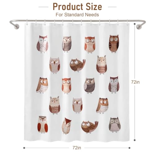 Funny Owl Shower Curtain for Kids Bathroom, Cute Cartoon Animal Fabric Shower Curtain, Whimsical White Bathroom Decor for Boys and Girls, 72x72 Inch - color: Owl